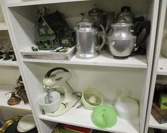 old mixer, antique coffee pots
