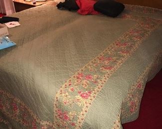 King size bed, mattress in great shape.  Comforter, Large hardwood Headboard, Tall Dresser(hutch), Long Dresser, Night Table.  All Mid Century, except mattress of course.