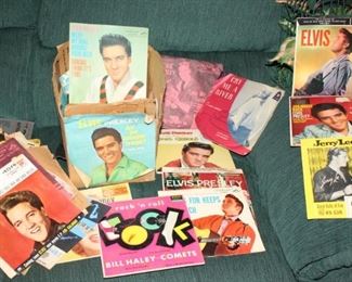 Several very early Rock and Roll 45's.  Mostly Elvis.  Jerry Lee Lewis "Sun Records.  Several original 1950's Elvis 45 covers. 