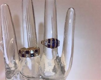 35. Ring  Man’s sapphire costume jewelry and ladie’s 14 kt diamond ring size 6 1/2
