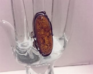 47. Ring sterling large amber 