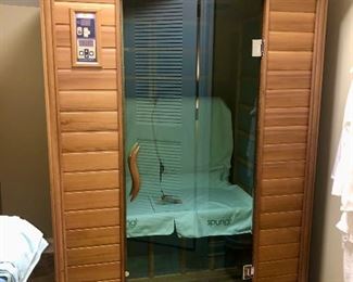 Check this out!  Your own personal spa!  This sauna I believe is put together with magnets for ease in breaking down.