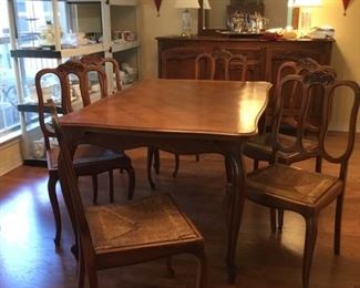 French parquet table with extensions and six chairs