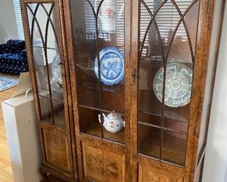 Antique Biedermeier Style Walnut Display Cabinet