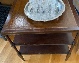 Vintage 2 Tier Mahogany Leather Top Occasional Table