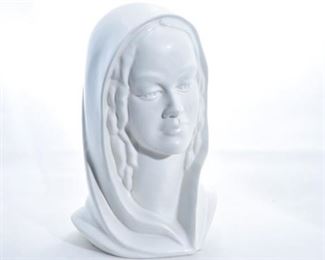 7. Signed Ivory Pottery Cloaked Female Bust