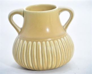 32. Rookwood Pottery Mustard Yellow Ribbed Handled Vase