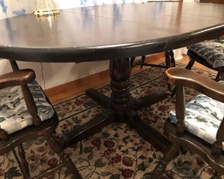 Wood pedestal table and chairs 