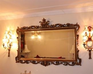 Over-sized Mirror and Pair of Sconces