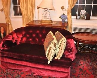 Velvet Love Seat with Assorted Occasional Tables