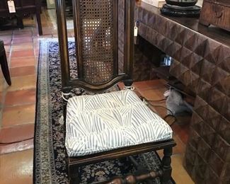 Set of 8 cane backed and seat chairs. With custom seat cushions. 2 of the chairs are arm chairs