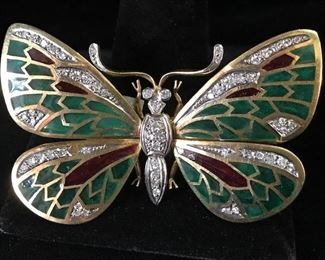 Plique  a jour  butterfly brooch --can be worn as a necklace