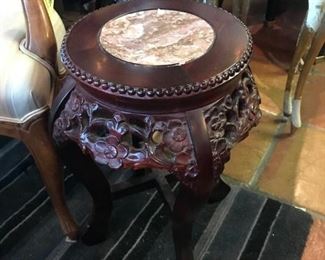 Rosewood plant stand with marble top