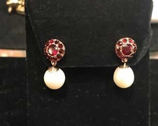Garnet and pearl earrings