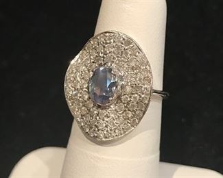 Alexandrite  and pave diamond ring