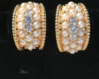 Diamond, pearl and 14kt gold  clip earrings- gorgeous you need to see to believe.