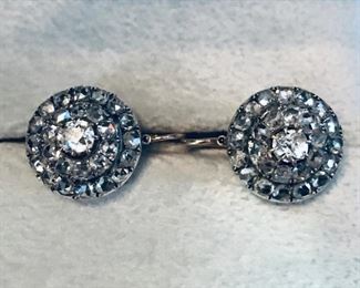 Gorgeous Victorian mine cut diamond earrings. Circa 1800's. Lever backs for pierced ears. ( difficult to photograph the sparkle)  