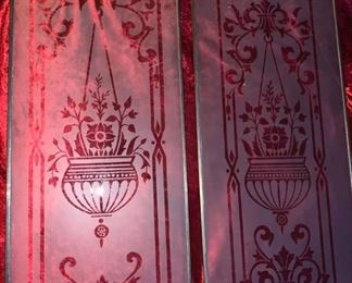 Antique etched glass panels $80