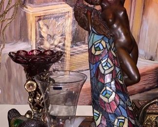 Phillipe  Wolfers Stain Glass Bronze Signed Lamp  $400