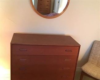 MidCentury Modern Danish Wooden Chest of Drawers with Mirror