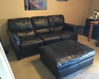 LEATHER SOFA AND LEATHER OTTOMAN 