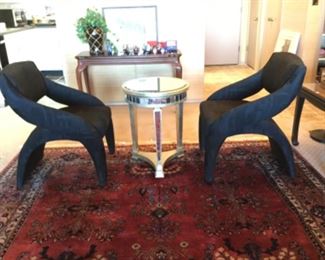 DESIGNER CHAIRS BELIEVED TO BE ITALIAN, ONE OF TWO MIRRORED TABLES 