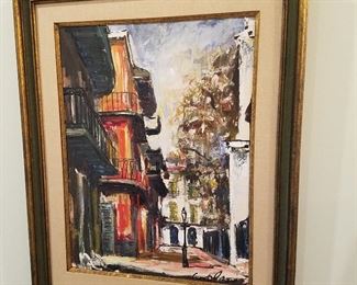 Original artwork by Jack Cooley (listed artist, 1923 - 2008).  New Orleans, LA street scene.  Site Size just under 24" x 18".