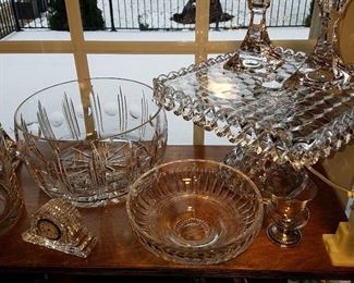 Crystal includes Fostoria cake stand, Waterford clock, etc.
