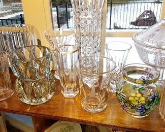Signed art glass vase lower right, Other crystal including Kosta Boda and Orrefors