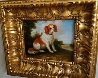 Framed artwork of dog, signed Lower Left, "K. Richard"