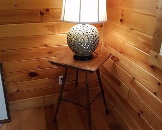 Oak lamp table with contemporary lamp