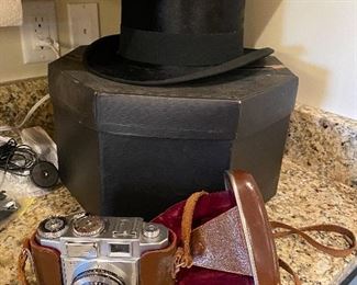 Great vintage Top Hat with original box and vtg. Camera 
