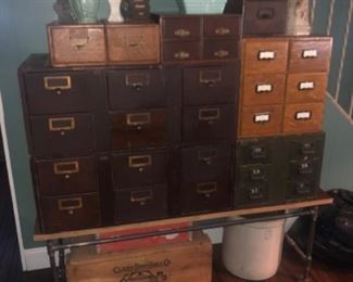 Card files card catalog, vintage vases