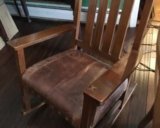 Mission oak rocker with leather seat