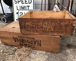 Great antique wood advertising crates Cream of Wheat, Star Naptha Soap