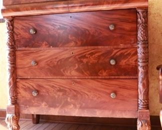 3 drawer dresser with elaborate carved animal feet and a hidden secretary 46w x 22d x 48h