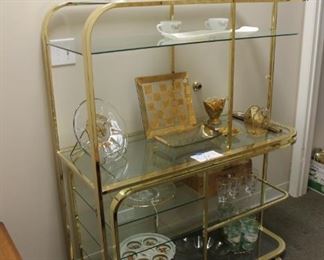 Vintage Milo Baughman etagere brass and glass shelving unit