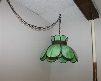 Vintage slag glass hanging lamp