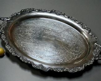 3. Lot 7440  Ornate Silver Plated Tray Large Double Handled 
