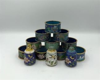 Cloisonne Napkin Rings and Salt Shakers