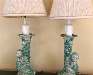 Chinese Ceramic Monkey Lamps