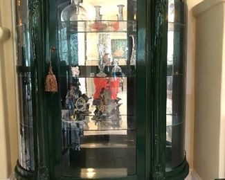 Green Lacquer Curio Cabinet with Carved Lion