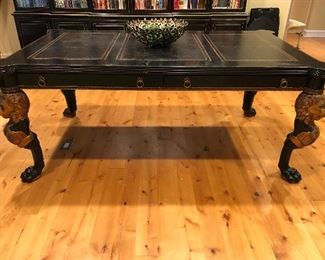 Monumental Leather-top Desk with Lion Legs