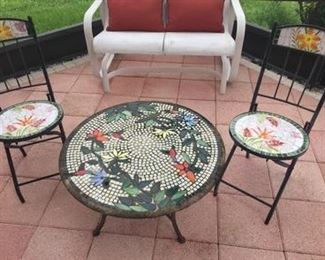 Mosaic Tile Table w/2-Folding Chairs