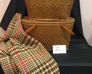 Vintage Wooden Picnic Baskets and Blanket https://ctbids.com/#!/description/share/292060