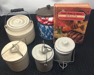 Assortment of Ceramic Canisters and one Tin Pot https://ctbids.com/#!/description/share/292084