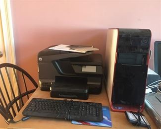 HP printer, keyboard and computer tower