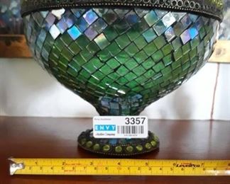 Green glass mosaic bowl