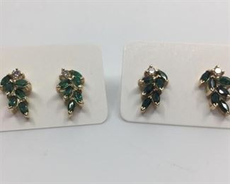 Two Pair Natural Emerald & Diamond Cluster Earrings https://ctbids.com/#!/description/share/291643
