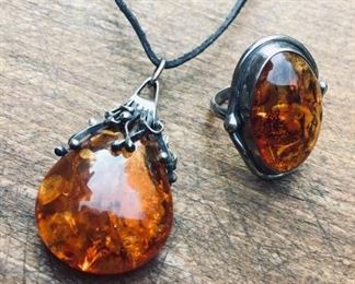 Amber & Sterling Pendant and Ring https://ctbids.com/#!/description/share/291673